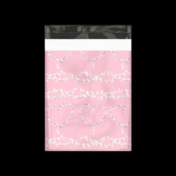 30 Poly Mailers/shipping Bags/ 30 Thank you Stickers - Hearts/Lights & plain whi - Picture 2 of 3